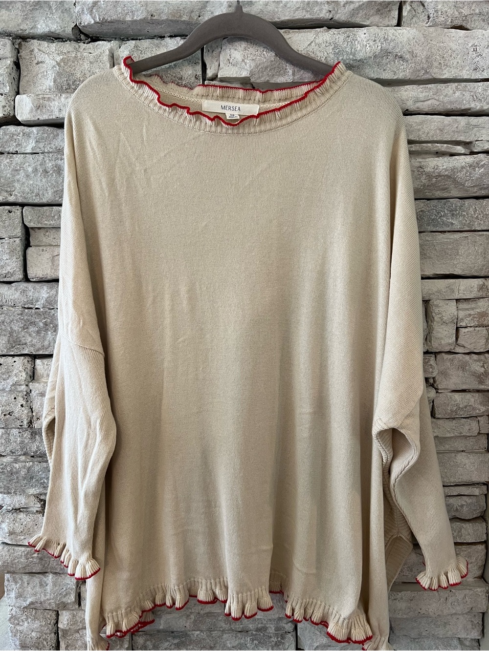 Mersea Catalina Ruffle Sweater Cream With Red Trim OS